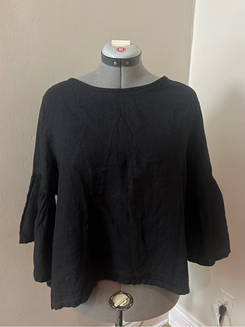 bryn Walker Black Bell-Sleeve Cotton Top